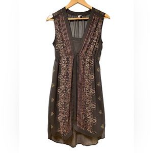 Merona Womens Paisley Print Sleeveless High Low Dress Charcoal Grey Small #64‎